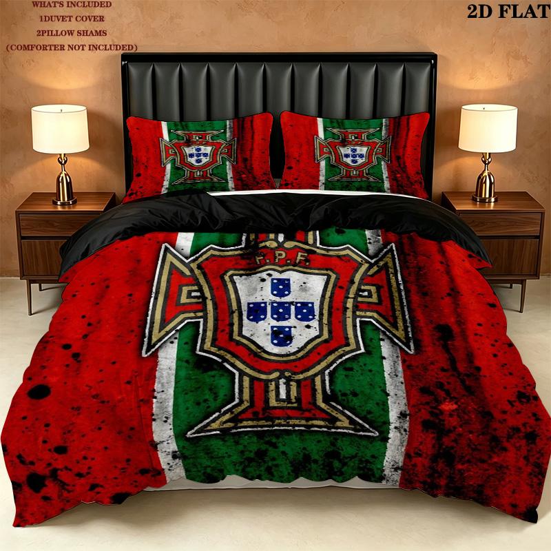 Portugal National Football Team Pattern Bedding Quilt Set Home Decoration Gift (1 * duvet cover + 2 * pillowcase without core)