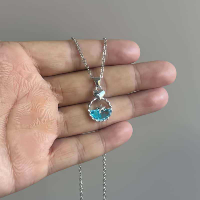Marine Ocean Collection Alloy Necklace With Moon Pendant For Women And Teens