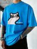 Who Am I Cat Printed Washed TShirt Mens Running Cotton T Shirts Crewneck Oversized Clothes Summer Soft Man Short Sleeves
