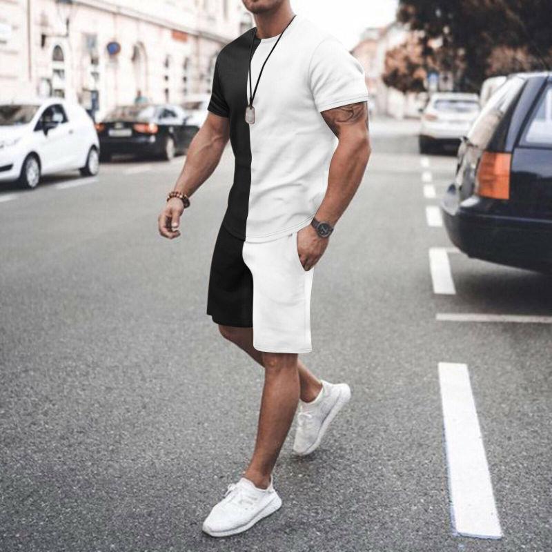 Summer Men's Casual Fashion Comfortable Sports Suit 2-Piece Set Street Wear Simple Pattern Crewneck Short Sleeve With Shorts