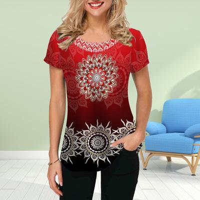 Mode Frauen Lotus Blume Print T Shirt lustige lässig O-Ausschnitt kurze Ärmel T-shirt Sommer weibliche T-Shirt