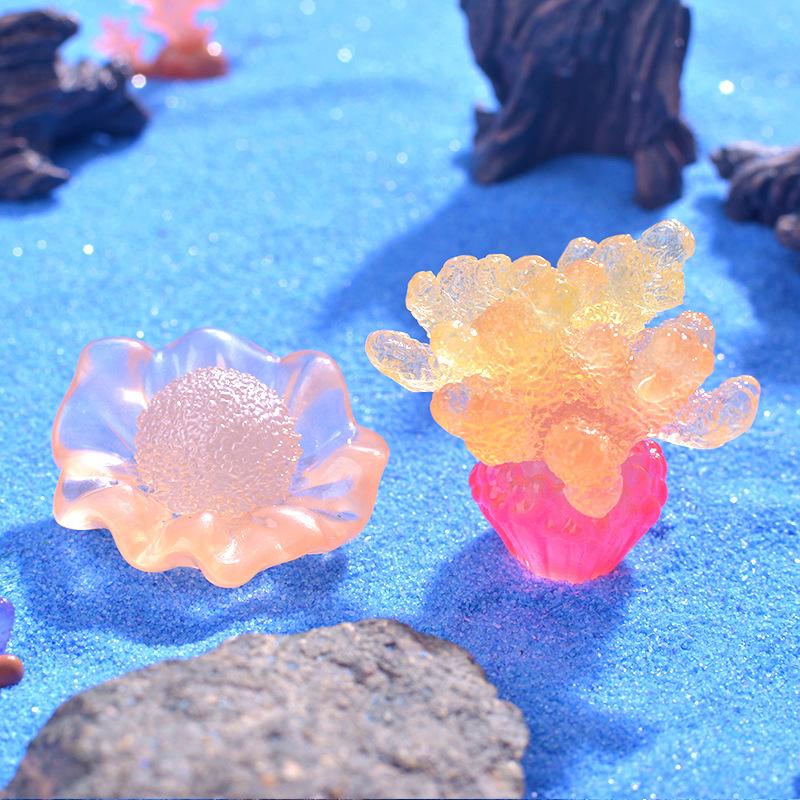 Marine Luminous Coral Micro Landscape Ornaments Glowing Coral Oyster Diy Desktop Fish Tank Aquarium Decor Toys Dollhouse Model