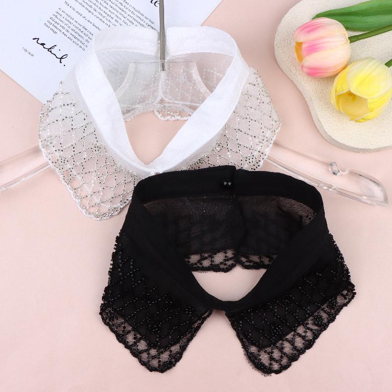 Elegant Detachable Lace Collar Embroidered Beaded False Collar Half Shirt Collar For Women Blouse Decoration Accessories