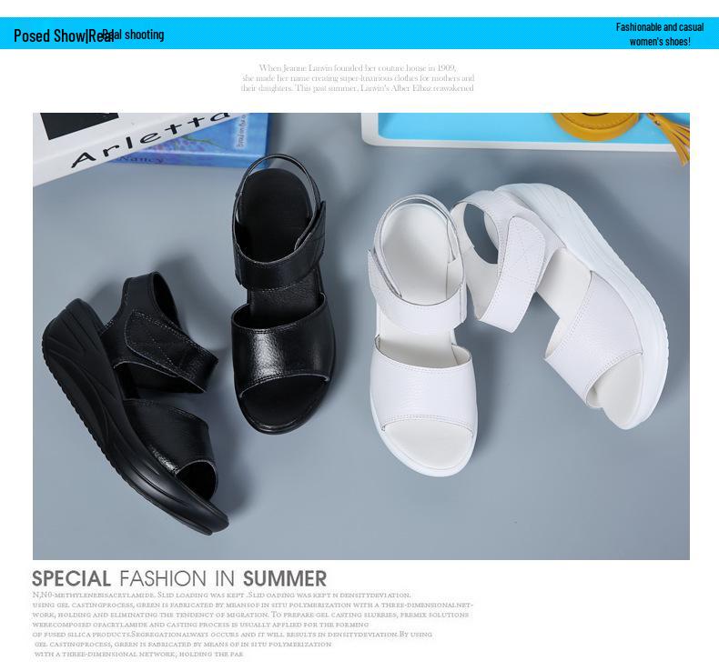 2025 Summer Women's Genuine Leather Platform Sandals - Fashionable Thick Sole Casual Shoes for Students