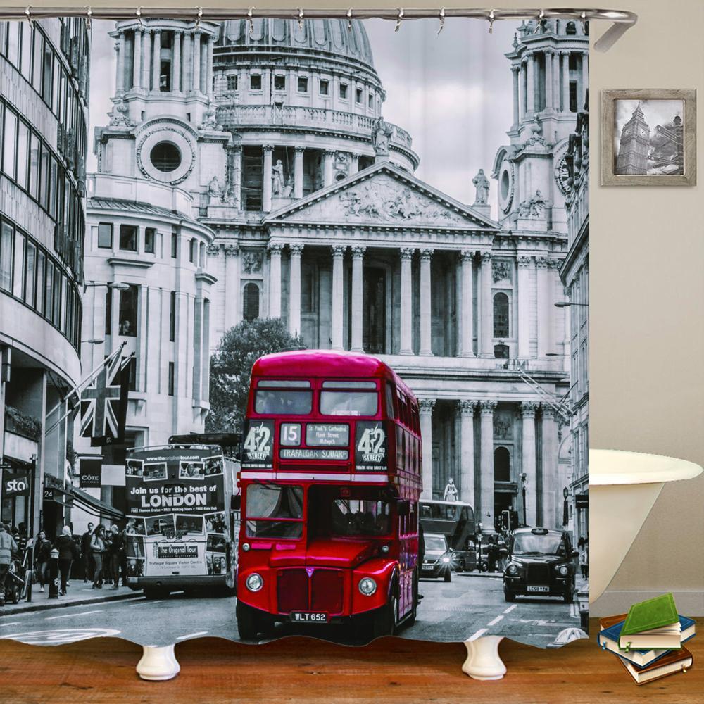 Nordic Style Landscape Paris Tower Fabric Shower Curtain Bathroom Curtains Waterproof Polyester Bath Screen with 12 Hooks