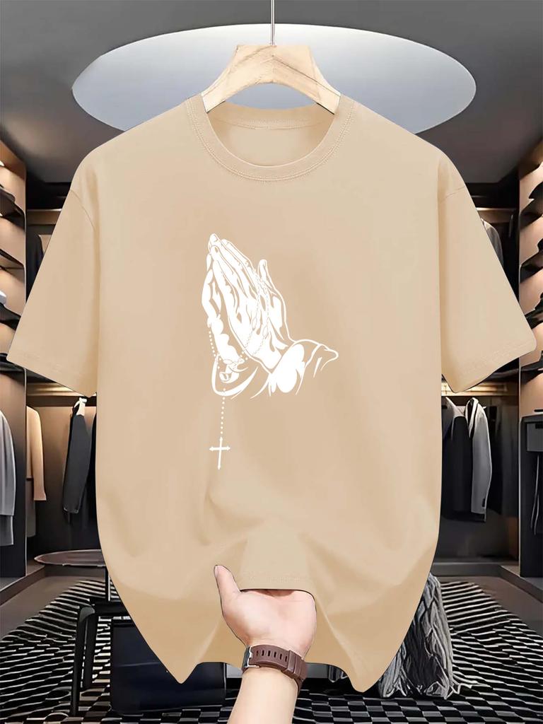 Men'S Casual Short Sleeve T-shirt,   Composition, Crew Neck, Slight Stretch, Summer Fashionable Tee