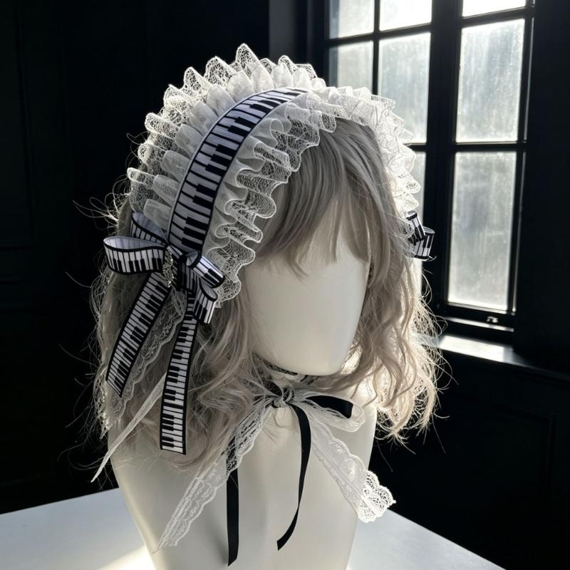 Fashion Lolitas Headbands Soft Durability Lolitas Lace Bows Hair Band With Music Notes for Costume Event