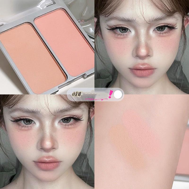 

Двухцветная палитра румян Natural Matte Brighten Skin Blusher Milk Peach Pink Purple Apricot Rubor Rouge Korean Dupes Makeup
