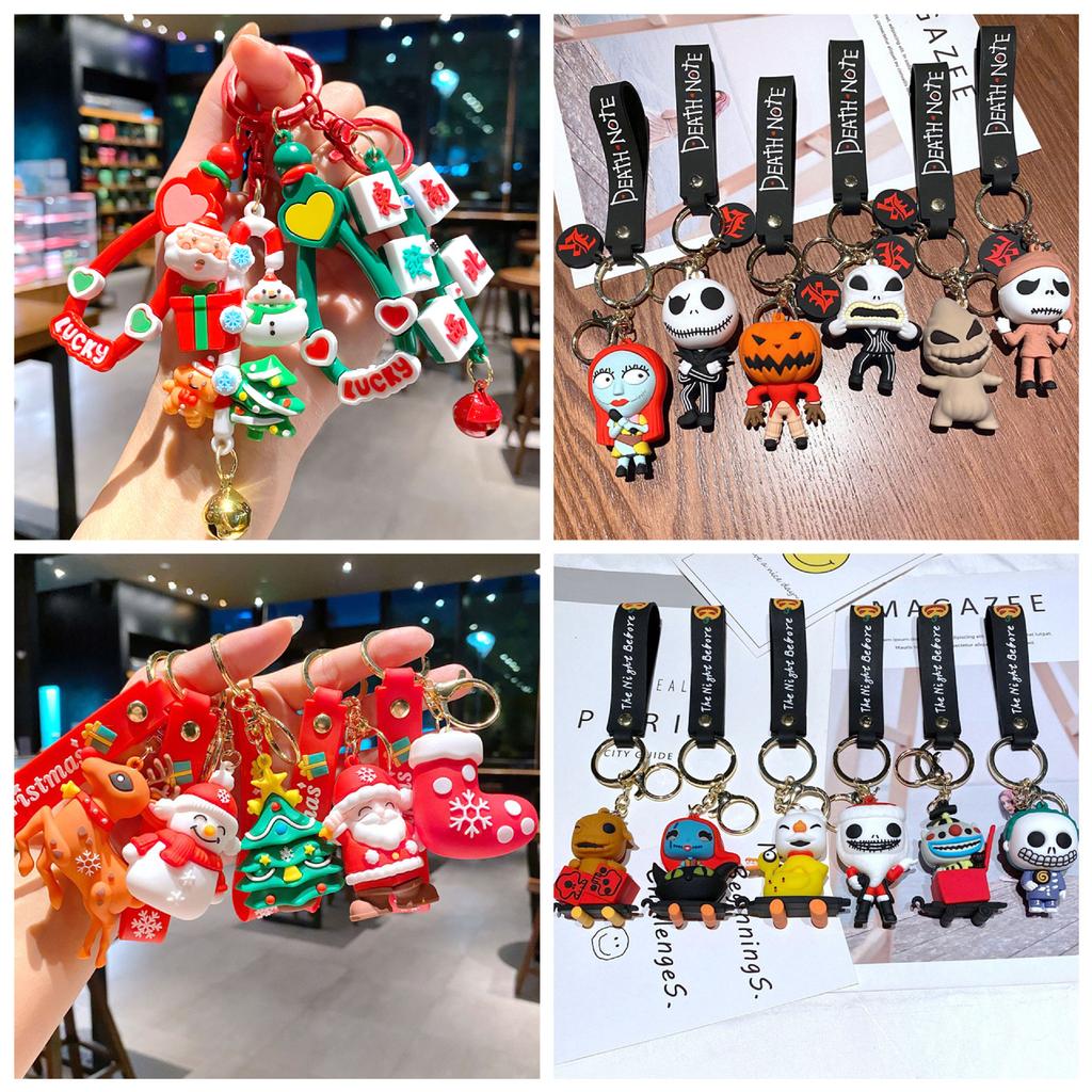 Mahjong Christmas Keychain Cute Couple Night Horror Pendant Decoration Car Key Chain Doll Cartoon Doll