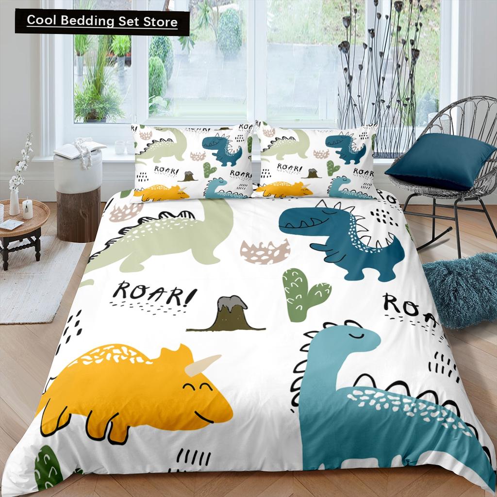 Cartoon Dinosaur Duvet Cover King Queen Kids Jurassic World Stegosaurus Tyrannosaurus Bedding Set 2/3pcs Polyester Quilt Cover