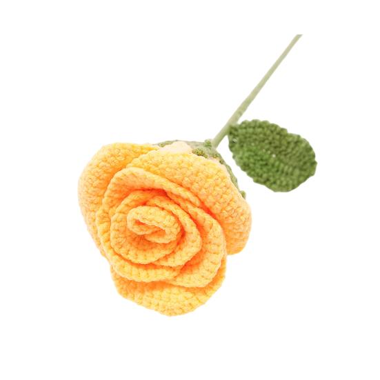 Handmade Crochet Rose Flower Knitted Rose Bouquet with Leaves Valentine's Day Anniversary Birthday Artificial Rose Gift for Women Teacher Mom Friend