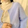 Herbst Winter Mode Damen Perlenstrick Laternenärmel Nerzfleece Pullover Cardigan Jacke Damen Oberbekleidung