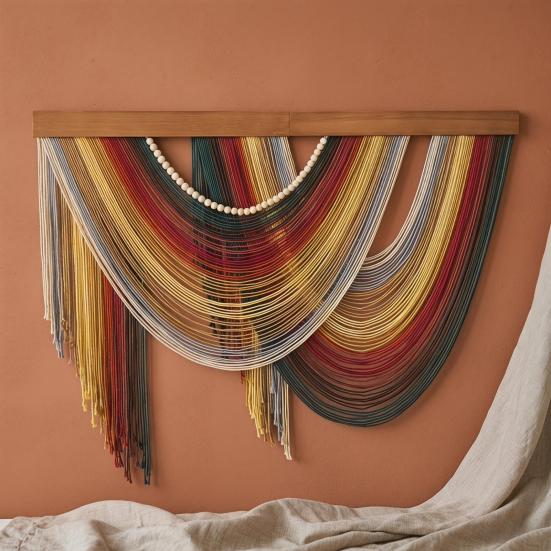 Decorazione da Parete Boho Arazzo Boemo Arte da Parete Fatta a Mano con Nappa Grande Sfondo in Corda di Cotone Intrecciata per Soggiorno Camera da Letto Asilo