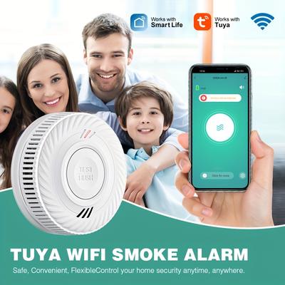 Tuya Smoke Detector, WiFi Smart Smoke Detector, Fire Smoke Detector, WiFi Connection Supports Remote Alarm Information, Dual Sensors.