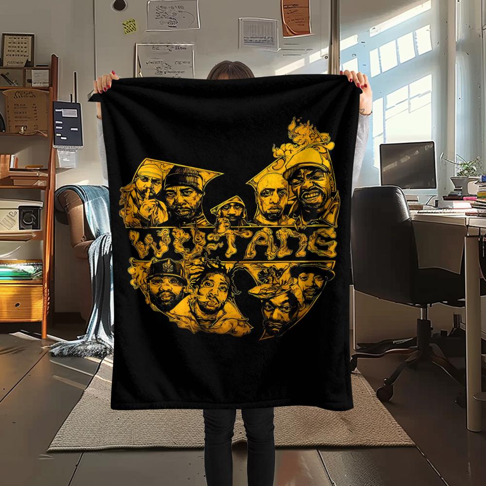 1PC Wu-Tang Clan Print Flannel Blanket, High quality All Seasons, Home Decor, Warmth and Comfort, Perfect for Christmas Gifts