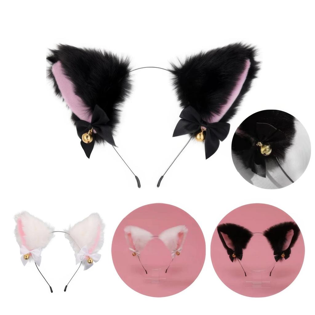Animal Faux Fur Cat Ears Headbands with Bells Lovely Flexible Hair Accessory Halloween Cosplay Costume Party Dress Girls Women