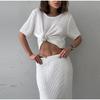 Women's Casual Suit Short Sleeved Hollowed Out Top Knitted Half Skirt Set Solid Color Versatile Summer Refreshing Wearing Temperament Elegant Dress