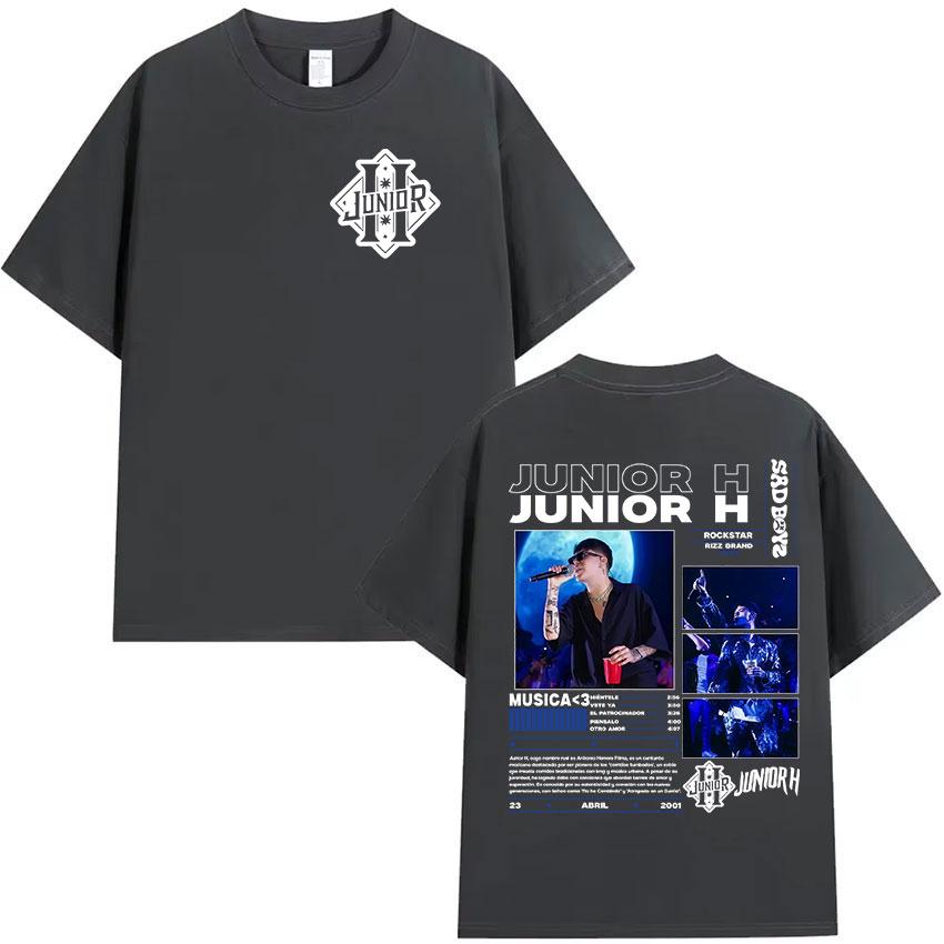 Rapper Junior H Sad Boyz Tour 2025 Album Merch TShirt Men Hip Hop Gothic Punk T Shirt Fans Gift Oversized Short Sleeve T Shirts