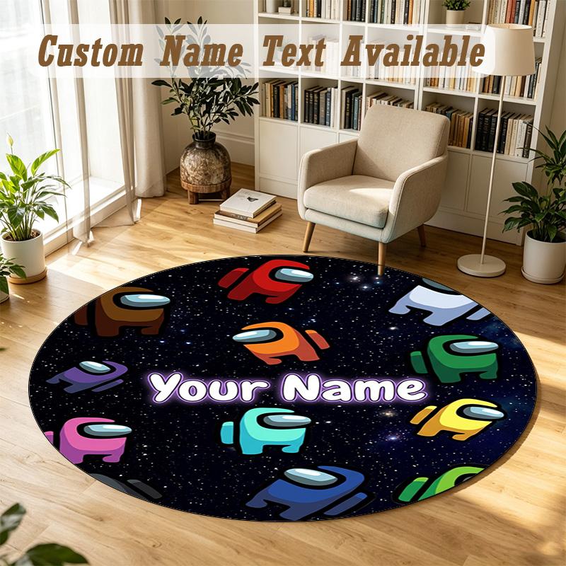 Round Rug Custom NameAmong Us Pattern Non Slip Carpet Home Floor Decor