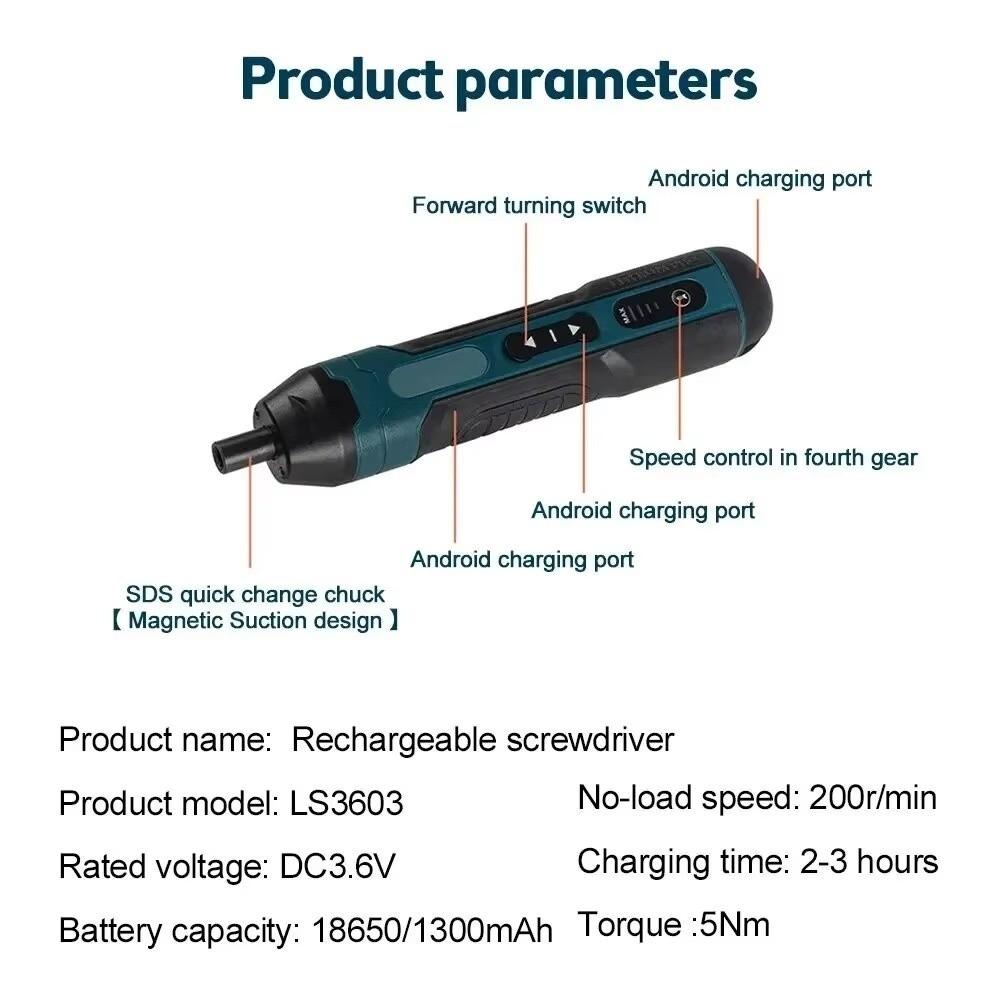 Mini Size Electric Screwdriver 1300mAh Rechargeable Power Drill Cordless with LED Light Repair Tools Home Maintenance