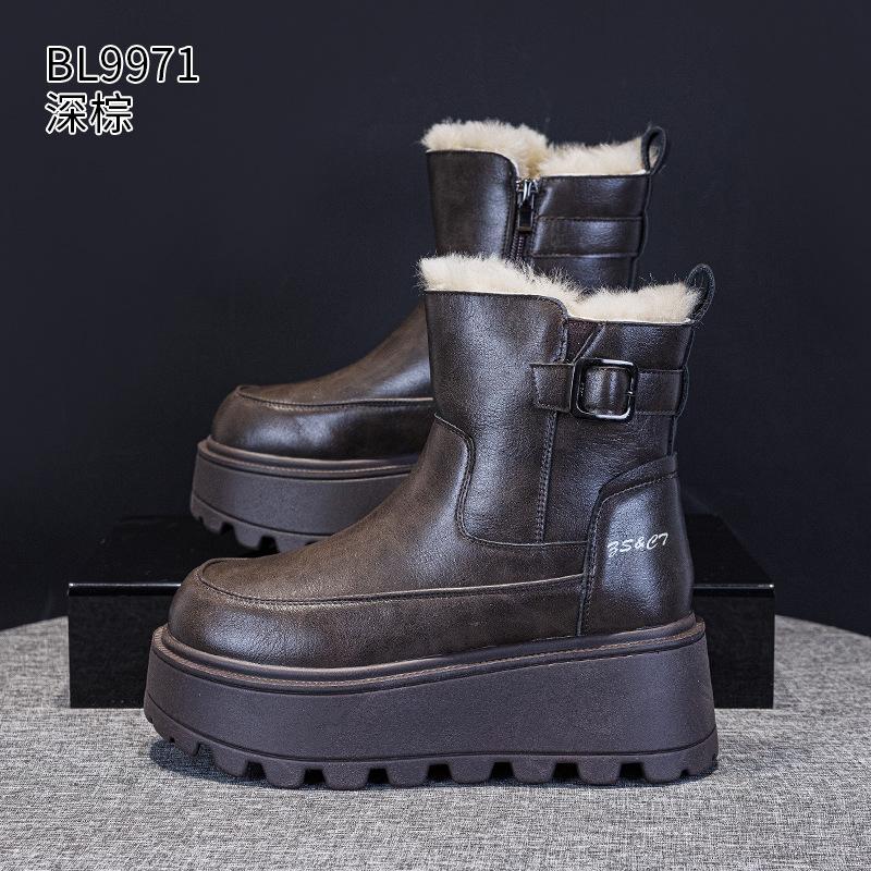 thick-soled snow boots winter new leather thickened warm cotton shoes velvet Martin short boots