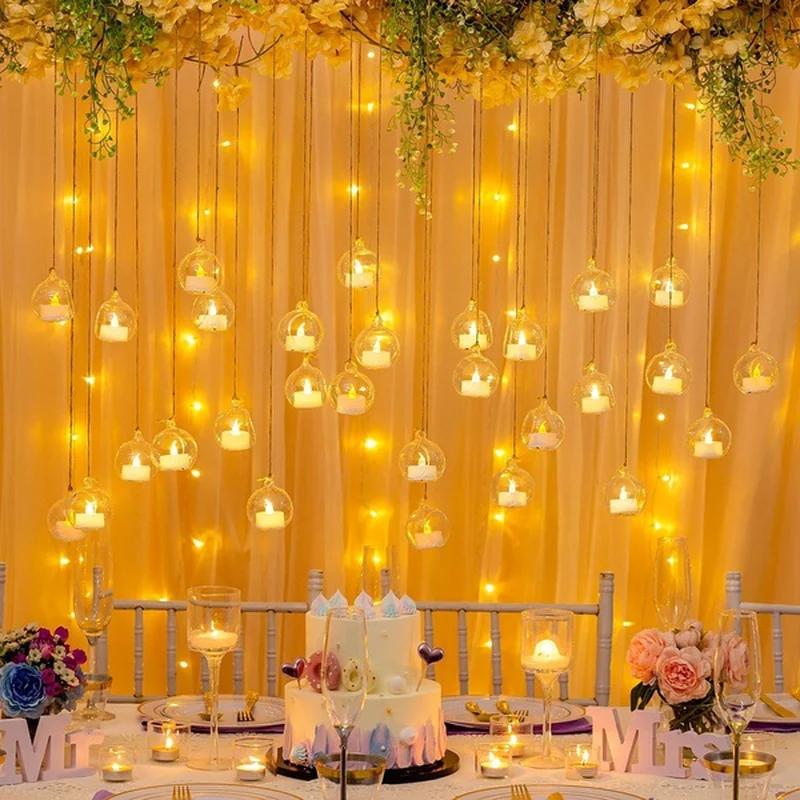 6/12Pcs Hanging Glass Candle Holder Diameter 6/8cm with LED Candle Terrarium for Wedding Party Decor Indoor Outdoor Garden