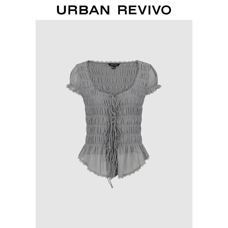 UR2026 Women s Pleated Lace-up Sleeveless Blouse M