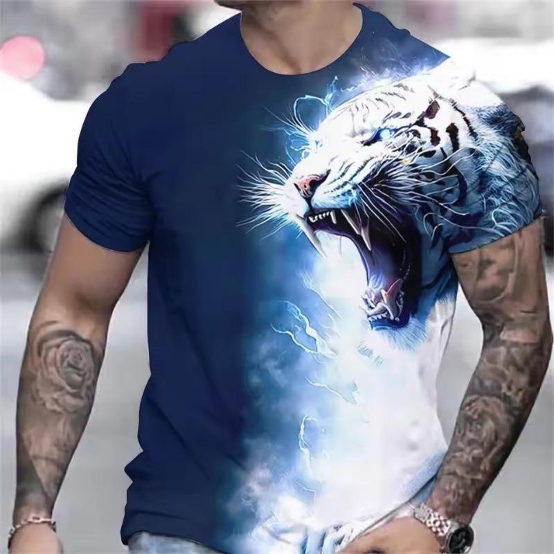 Tiger Print T-shirt 3D Animal Men's Shirt Summer Short Sleeve Men's Casual Pullover Oversized Top T-shirt Men's S-6XL