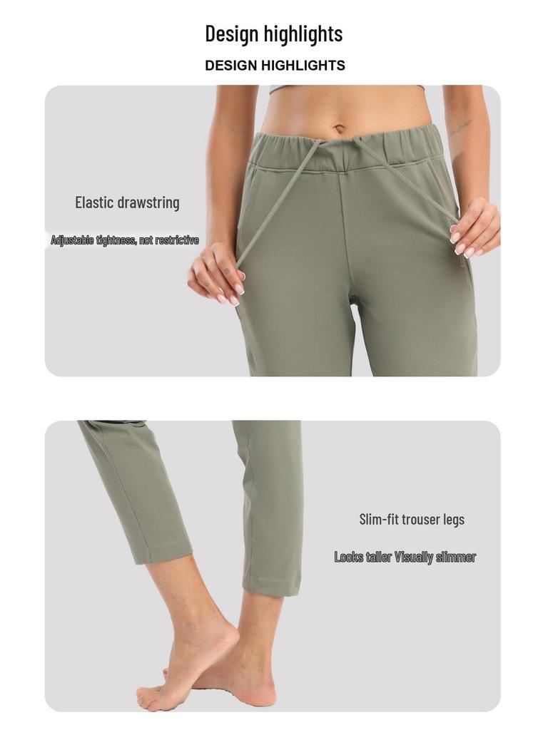 Damen Übergröße Lockere Straight-Leg Yogahose mit Kordelzugbund - Lässig, Elastisch, Neun-Punkte-Passform