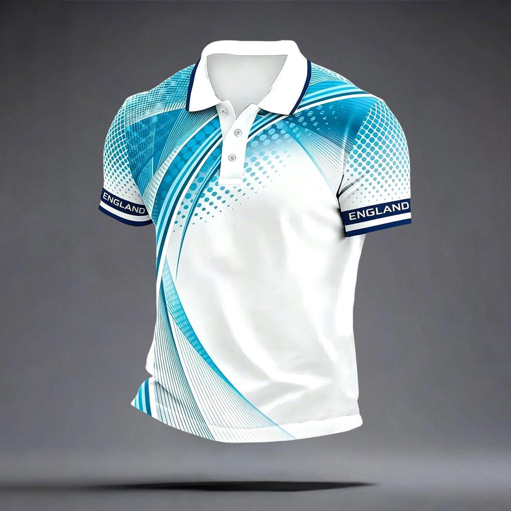 Men's Classic Polo Shirt Football Jersey England Style Short Sleeve Button Collar Lightweight Breathable Fabric Sportswear