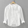 Japanese-Style Casual Cotton-Linen Stand-Collar Long-Sleeve Shirt for Men, Loose and Breathable Linen Top for Spring and Autumn