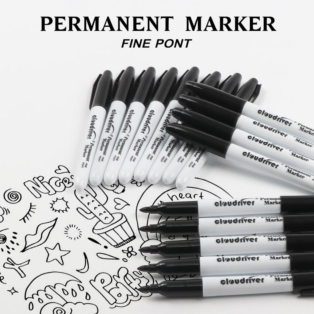 Cloudriver Black Permanent Markers Fine Tip, 60 Packs Permanent Markers Bulk, Quick Drying & Fade Resistant, Permanent Marker Set Works On