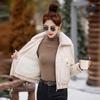 Women's Winter Korean Style PU Leather Coat with Fleece Lining and Fur Collar