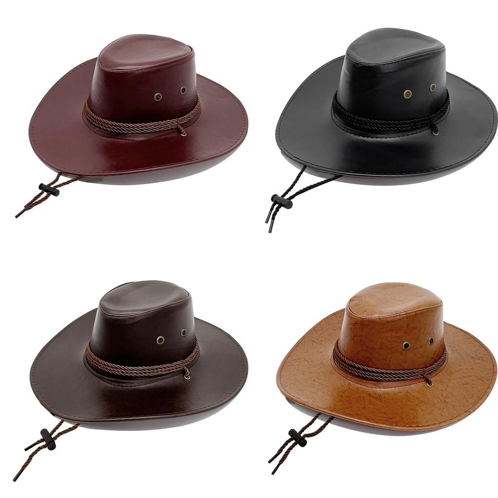 Classic Pu Leather Cowboy Hat With Sunshade Features For Outdoor Adventures For Men