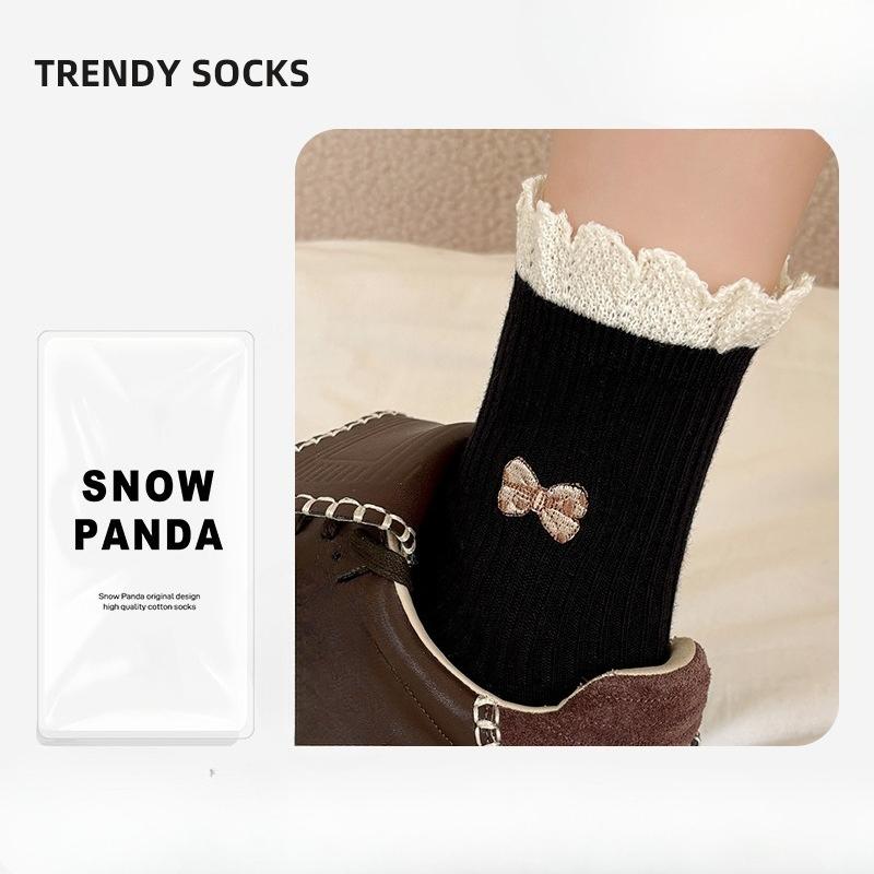 

Coffee-colored Socks - Spring and Autumn Puppy Candy Lace Piled Socks for Women, Mid-length Women s Socks 1 pair чёрный