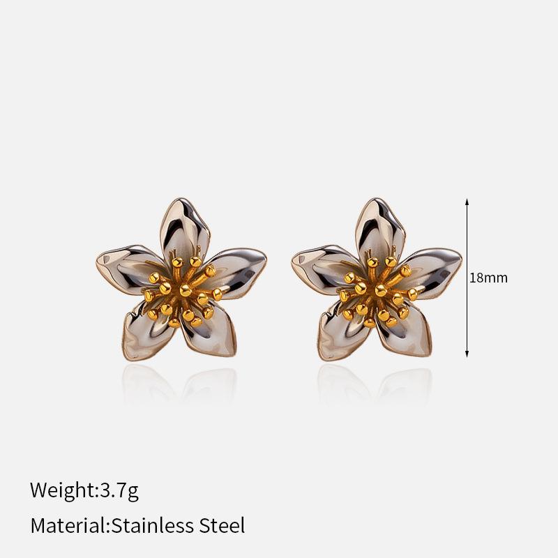 European and American stainless steel small daisy stud earrings women's fashion temperament earrings electroplated 18K titanium steel jewelry tide