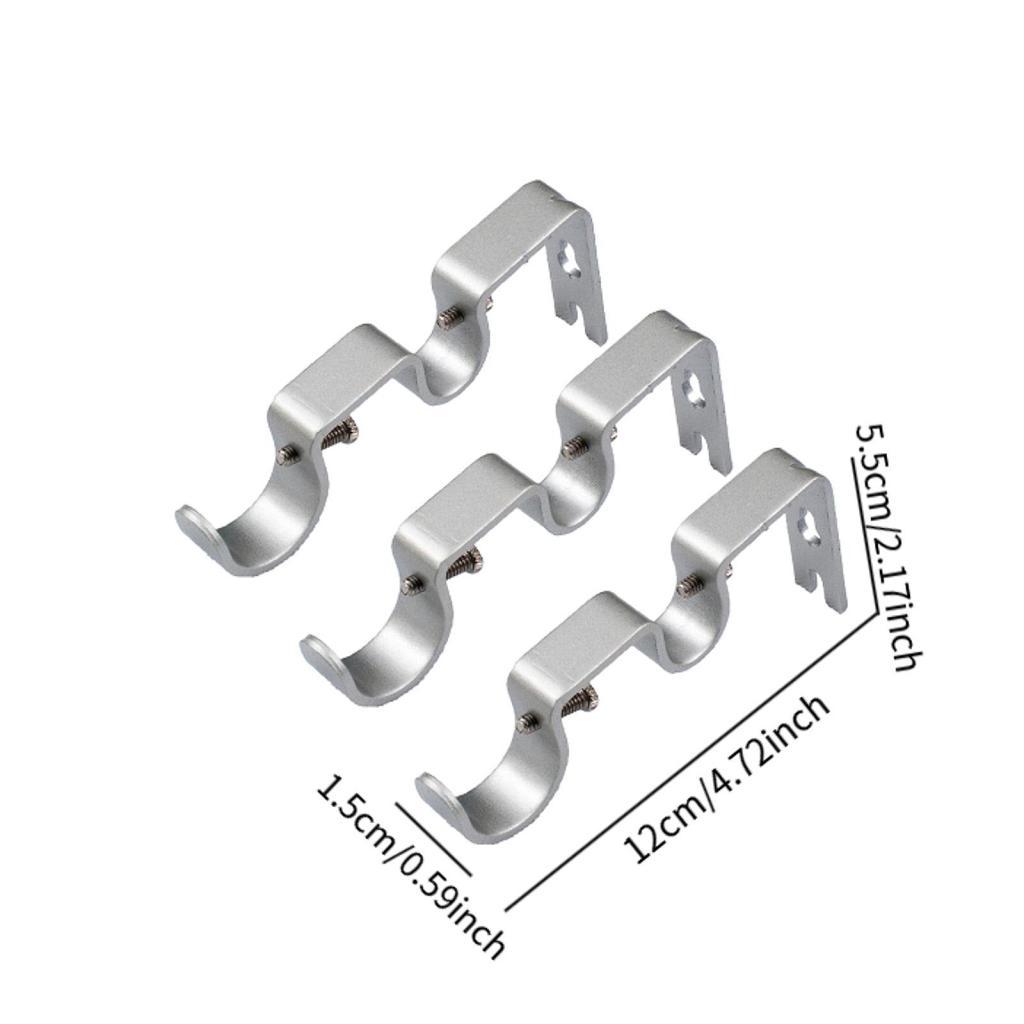Set of Double Curtain Rod Brackets Adjustable Metal Holder Wall Mount for Window Treatment