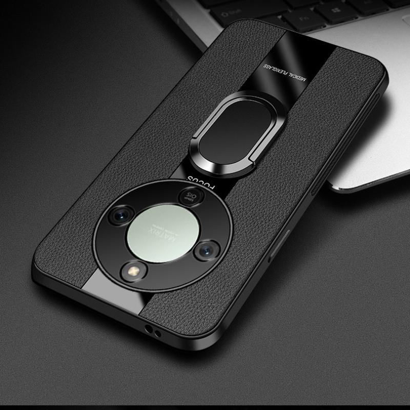Plexiglass PU Leather Phone Case For Honor X9D Magnetic Metal Ring Stand Holder Shockproof Soft Back Cover For Huawei Honor X 70