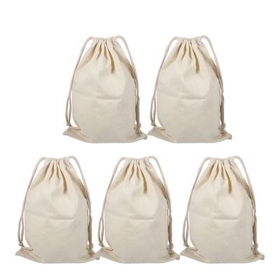 5PCS Household Plain Cotton Storage Bag with Drawstring Cotton Laundry Sack Stuff Bag for Travel Home Use 30x40cm