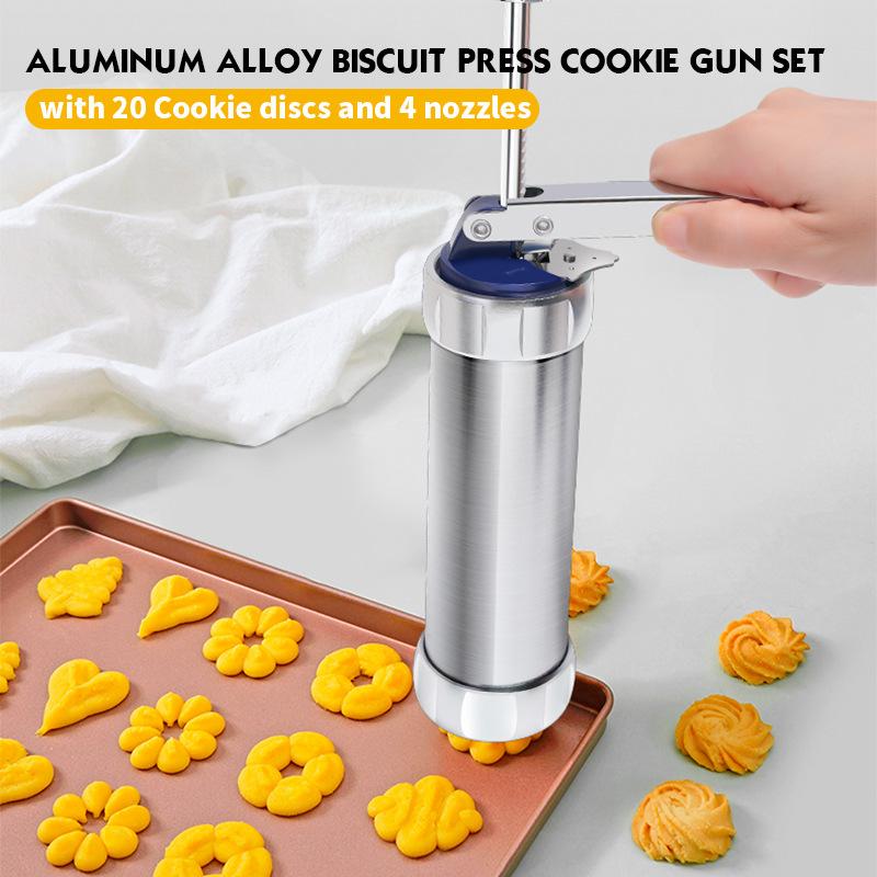 Cookies Mold Gun Baking Tools Aluminum Alloy Piping Nozzle 20 Pieces Solute Bean Squeezer Bag Set Baking