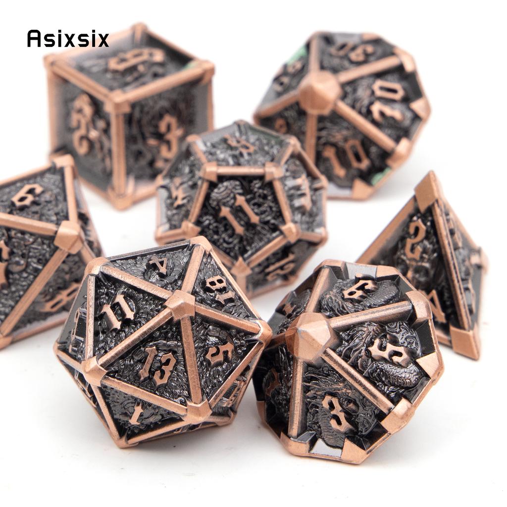 7 Pcs Black Copper Skull Metal Dice Solid Metal Polyhedral Dice Set Suitable for Role-Playing RPG Board Game Card Game