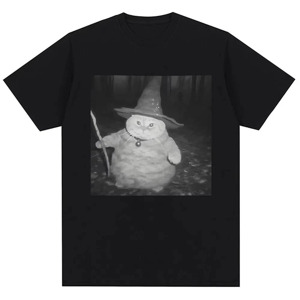 

Trend Humor Joke Novelty Unisex Women Short Sleeve Vintage Tshirt Fat Wizard Cat Funny Meme Graphic T Shirts 2026 New Summer S