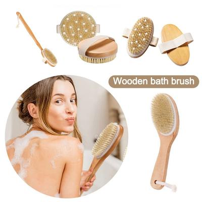 Portable Boar Bristle Body Brush Natural Soft Massage Brush Wooden Shower Brushes for Exfoliation
