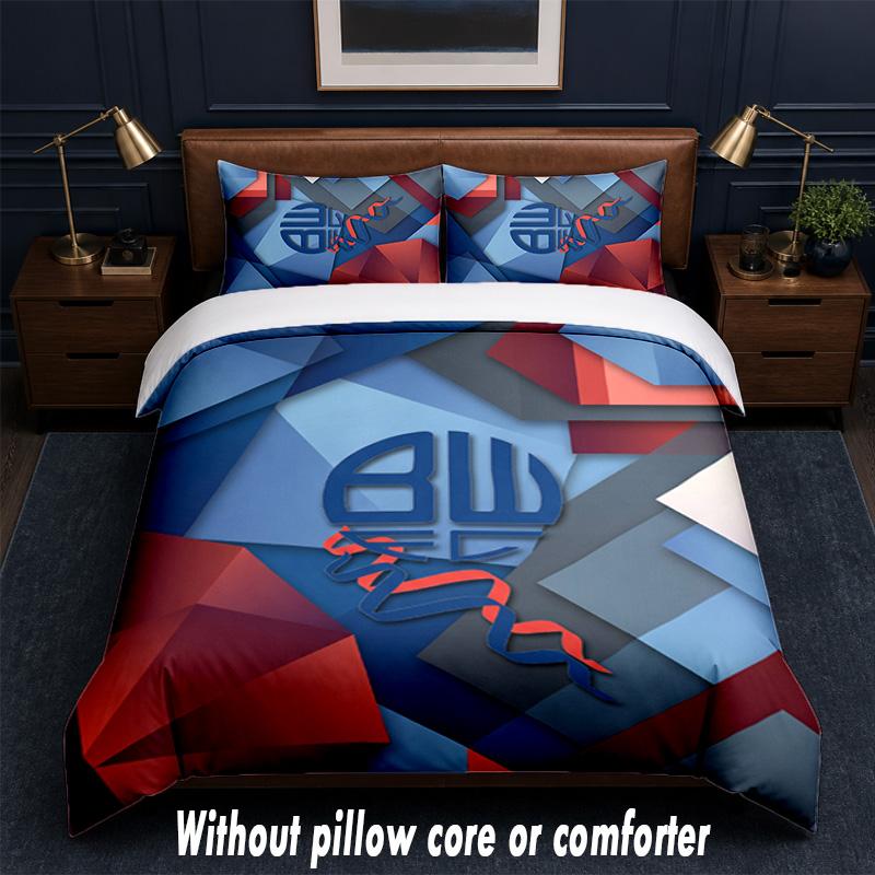 Bolton Wanderers FC Design Bed Bedding Set 1 Duvet Cover + 2 Pillowcases Soft Breathable Household Bed Linens