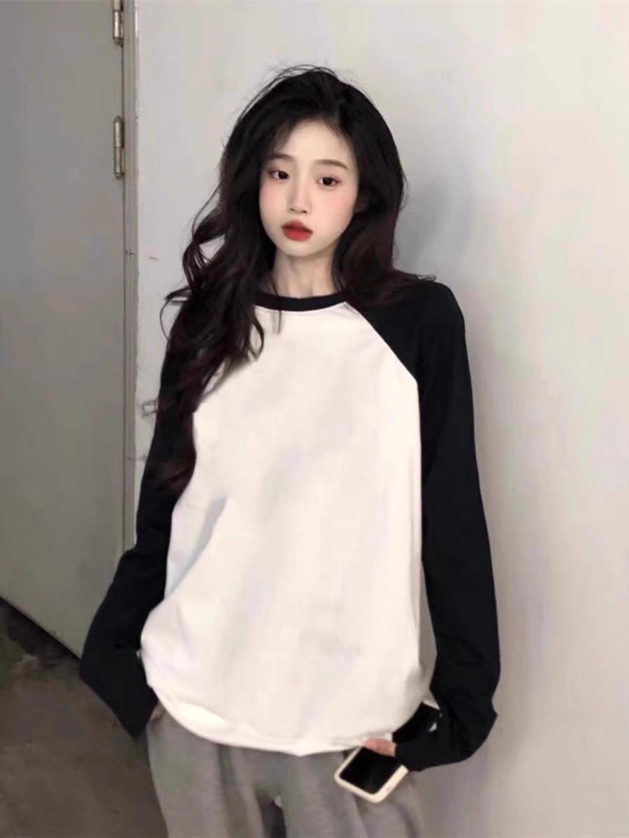 

Women s Color Block Raglan Sleeve T-Shirt, Butterfly Print, Loose Fit, Pure Cotton - Ideal for Spring and Autumn. Large