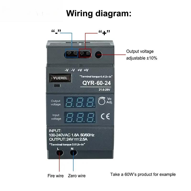 60W 100W 150W DIN Rail Switching Power Supply with Industrial Step Shaped AC-DC 12V 24V Digital Display for LED Light Strip