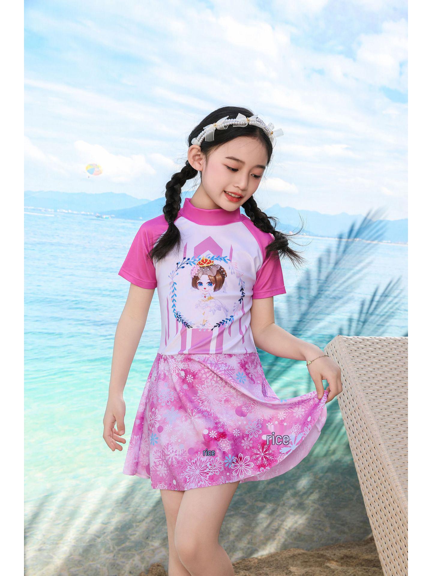 

Girls Snow White One-Piece Swimsuit - Summer Style for Kids M (Height 105-115 cm, Weight 35-45 jin)