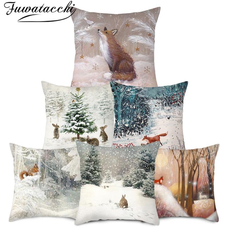 Fuwatacchi Merry Christmas Cushion Cover Animals Deer Pillow Cover Μαλακή μαξιλαροθήκη Σπιτιού Διακοσμητική για Καναπέ Μαξιλαροθήκη Θήκη