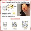 Square Cubic Zirconia Stud Earrings Set, 3mm 4mm 5mm, 14K Gold Filled Surgical Steel Flat Back Hypoallergenic Jewelry for Men Women Sensitive Ears