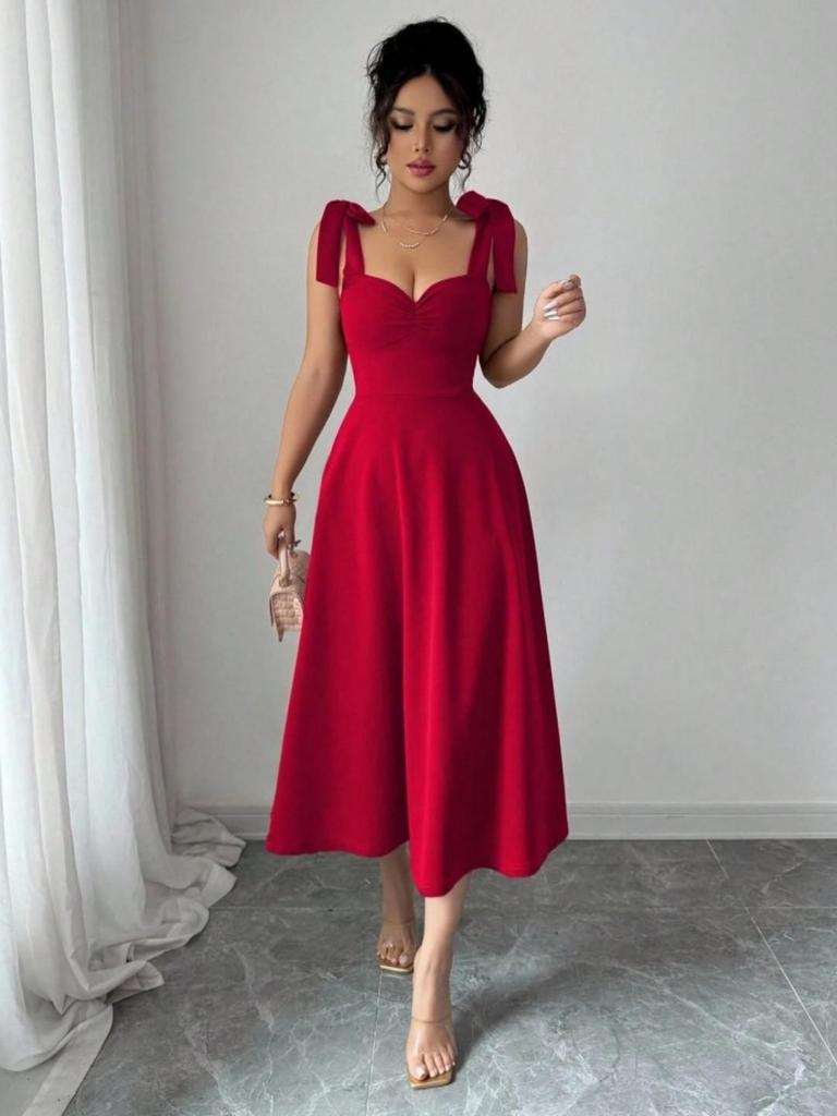 European Spring/Summer Solid Color Waist-cinching Elegant Long Dress